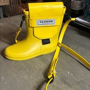 Yellow Crossbody Boot Bag - Rubber Rain-boot Kitschy Purse